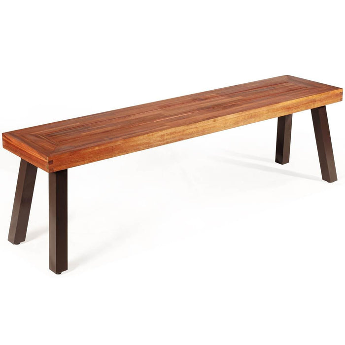 Patio Dining Wood Bench with Rustic Steel Legs