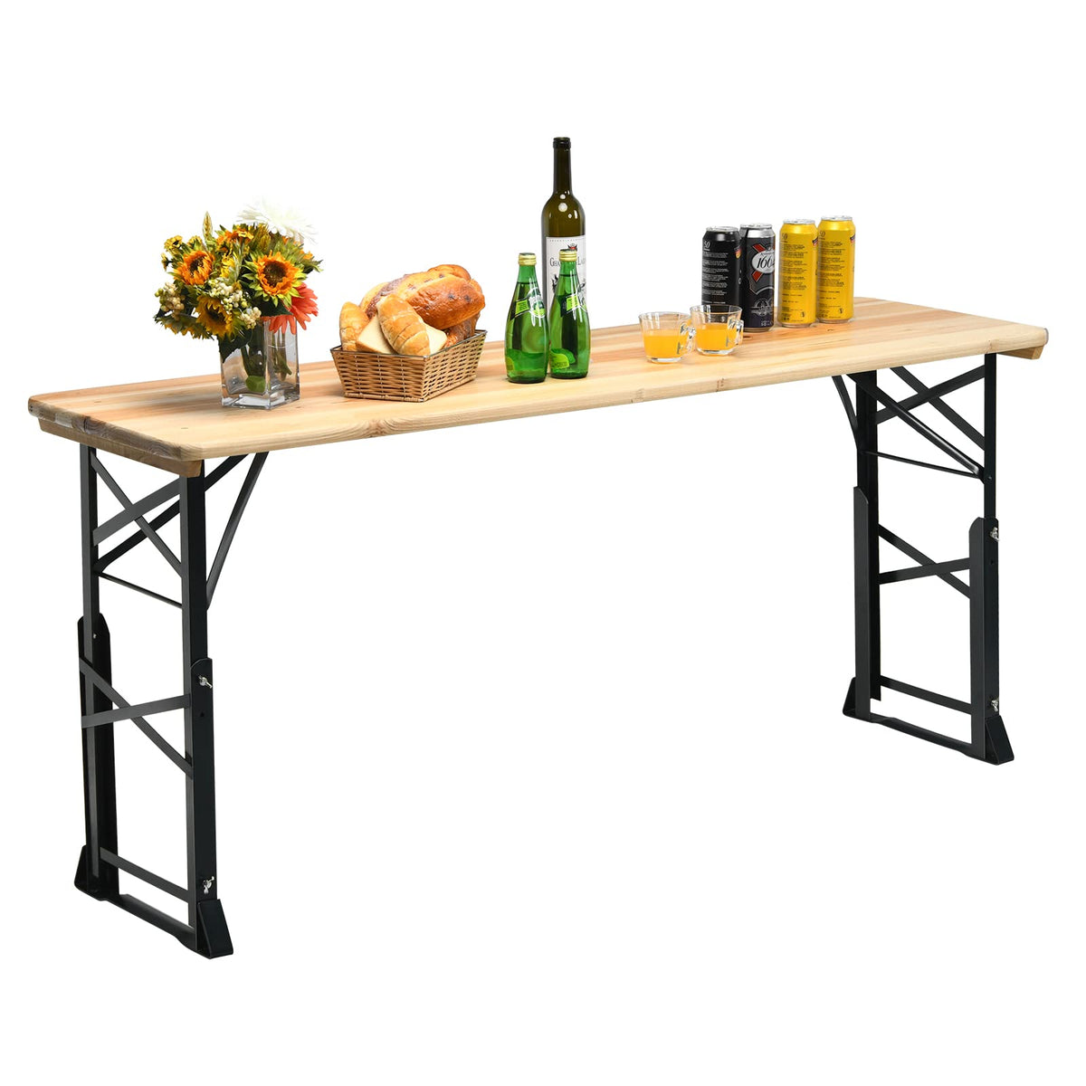 Patio Folding Picnic Table, Outdoor Large Beer Table with Adjustable Heights