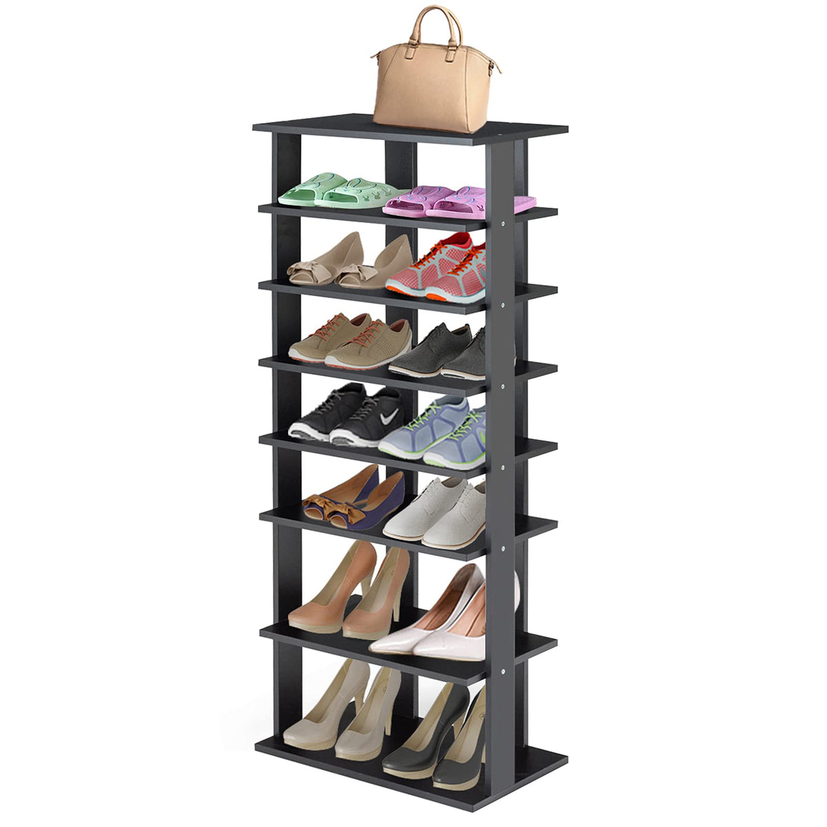 Giantex 7-Tier Wooden Shoe Rack, Shoe Storage Tower， Multiple Layers, Detachable Board