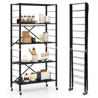 Giantex Folding Storage Shelves, 5-Tier Metal Collapsible Shelves with Wheels