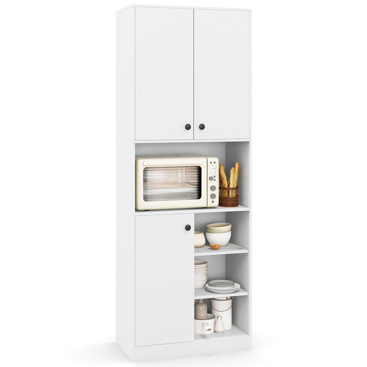 Kitchen Pantry Storage Cabinet 166 cm Tall Modern Hutch Cabinet w/ Open Shelves