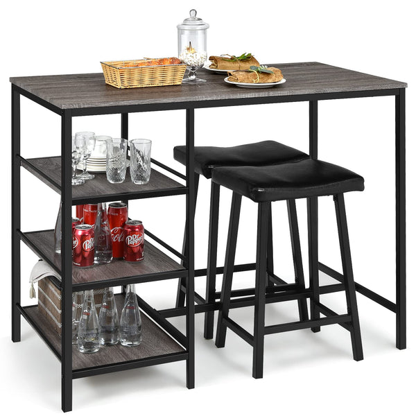 Giantex 3-Piece Dining Table Set, Counter Height Table Set w/2 Bar Stools, Modern Industrial Bar Table Set