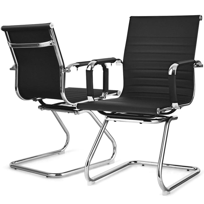 Giantex Set of 2 Modern Visitor Chairs, Mid Back Meeting Room Chairs, PU Leather Guest Chairs