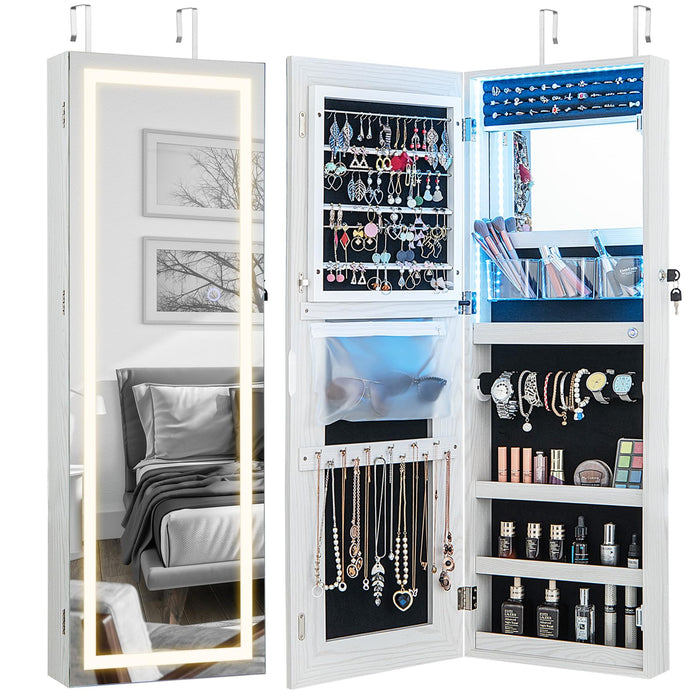 Giantex 108 cm Jewelry Mirror Cabinet, Lockable Jewelry Door & Wall Cabinet