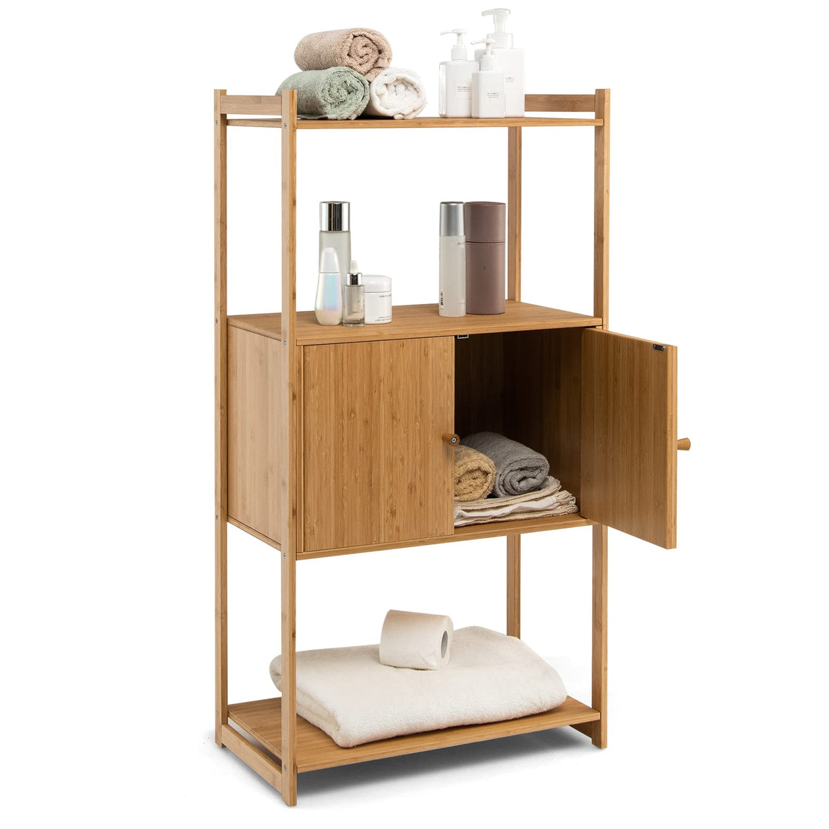 Bamboo Storage Cabinet with 3 Shelves for Bathroom