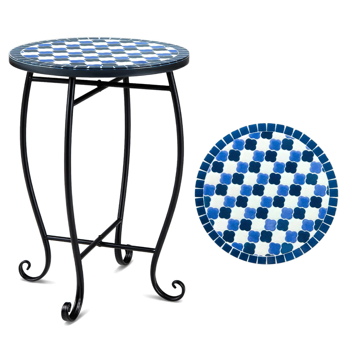 Outdoor Side Table Mosaic Patio Accent 35.5cm Coffee End Table