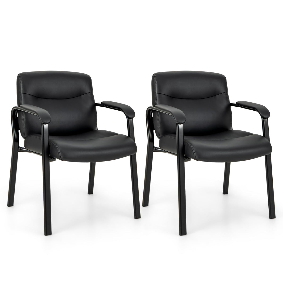 Giantex Waiting Room Chair No Wheels Set of 2 Upholstered PU Leather Conference Room Chairs with Padded Armrests