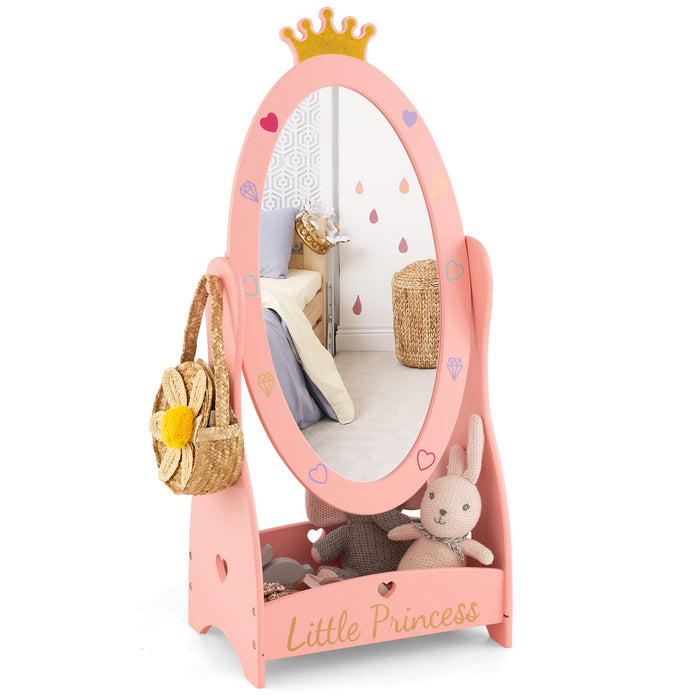 Kids Freestanding Dressing Mirror with 360° Rotatable Design-Pink