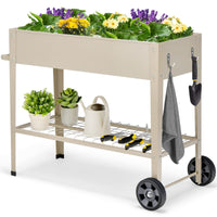 Raised Garden Bed with Legs, Elevated Planter Box on Wheels with Storage Shelf