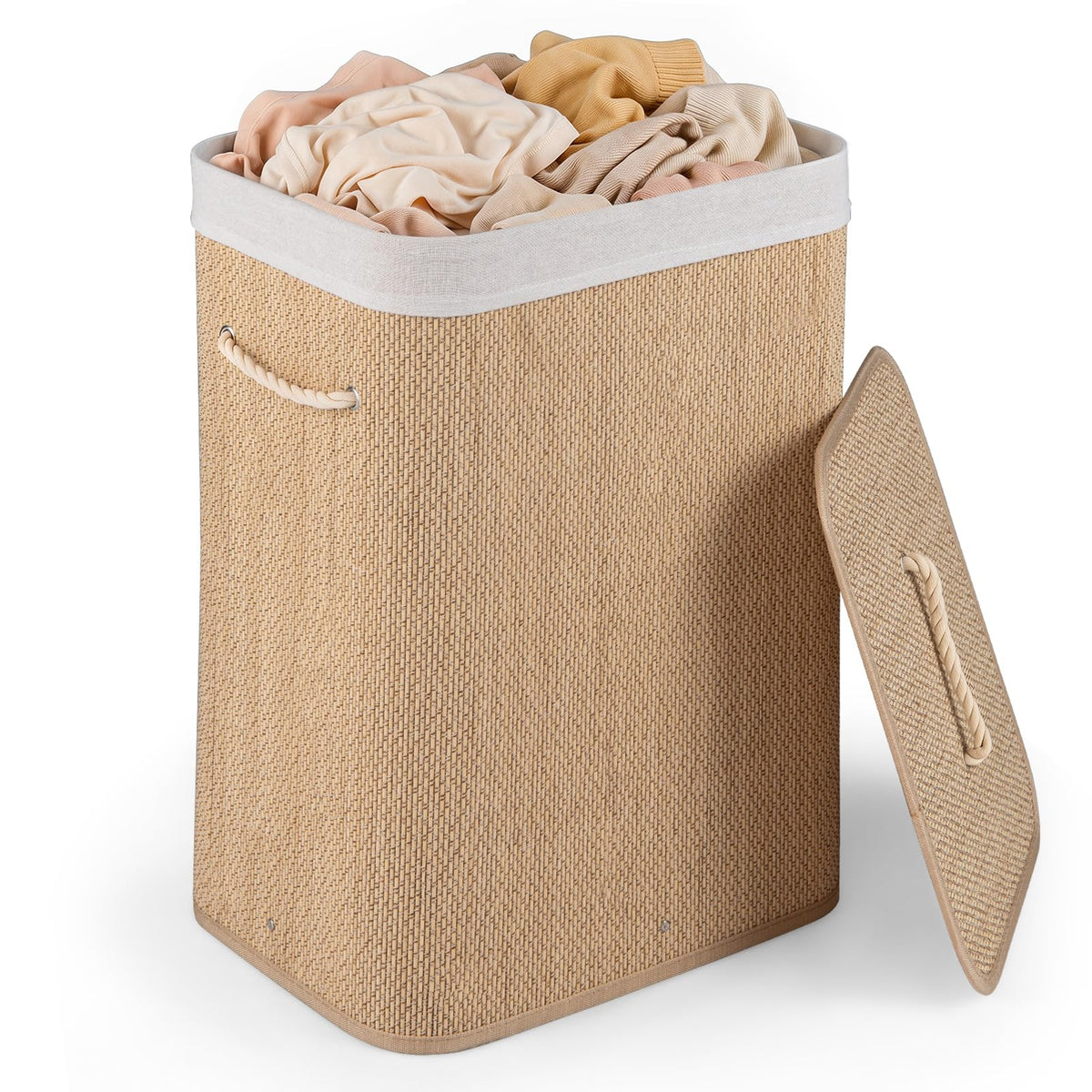 Giantex Bamboo Laundry Hamper w/Lid, 72 L Capacity Clothes Hamper w/Removable Liner