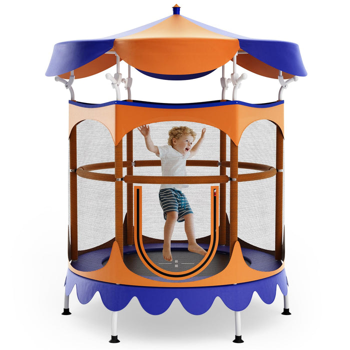 Kids Trampoline with Detachable Canopy, 60’’ Toddler Trampoline w/Safety Enclosure Net