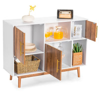 Sideboard Storage Cabinet W/3 Storage Compartments & 3 Doors & Wood Legs (White & Coffee)