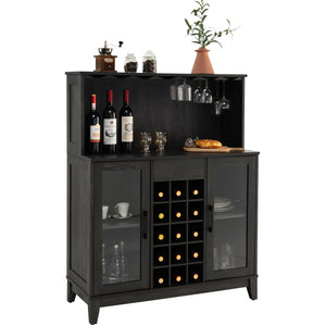 Giantex Freestanding Kitchen Buffet Cabinet, Wood 2-Door Sideboard w/Detachable Wine Rack & Glass Holder, Grey
