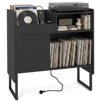 Record Player Stand with Power Outlets and Vinyl Storage Holder
