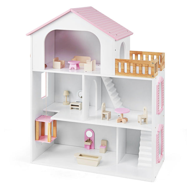 3-Story Wooden Dollhouse Playset for Kids