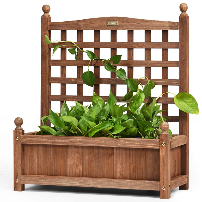 Giantex Solid Wood Planter Box, Garden Raised Bed w/ Trellis