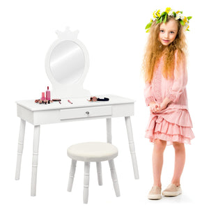 Kids Vanity Dressing Table Stool Set, Children Makeup Table Set