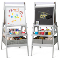3-in-1 Kids Standing Double-sided Easel with Magnetic Chalkboard and Whiteboard