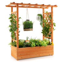 Giantex Raised Garden Bed with Arch Trellis, Hanging Roof, Planter Box