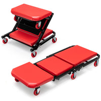 2-in-1 Rolling Creeper Seat, Folding Creeper w/PVC Padded Seat