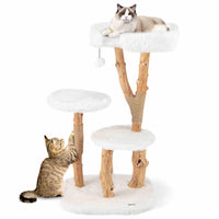 Solid Wood Cat Tree, Modern Wooden Cat Tower w/Perch