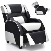 Kids Recliner Chair, Adjustable Recliner Sofa w/Footrest, Headrest & Lumbar Support, w/ Padded Seat, White & Black