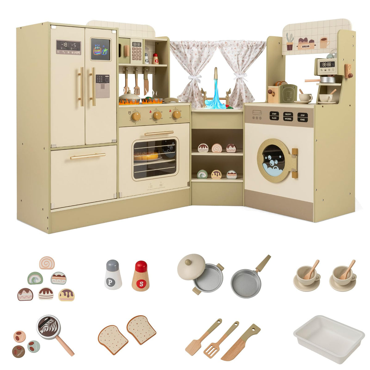 Kids Corner Pretend Kitchen Playset with Faucet Dishwasher Stoves