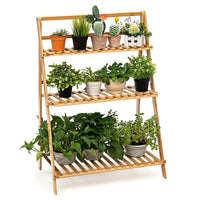 Folding Bamboo Plant Stand, 3-tier Ladder Plants Holder Organizer