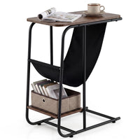 Giantex C-Shaped End Table with Canvas Book Holder & Bottom Storage Shelf