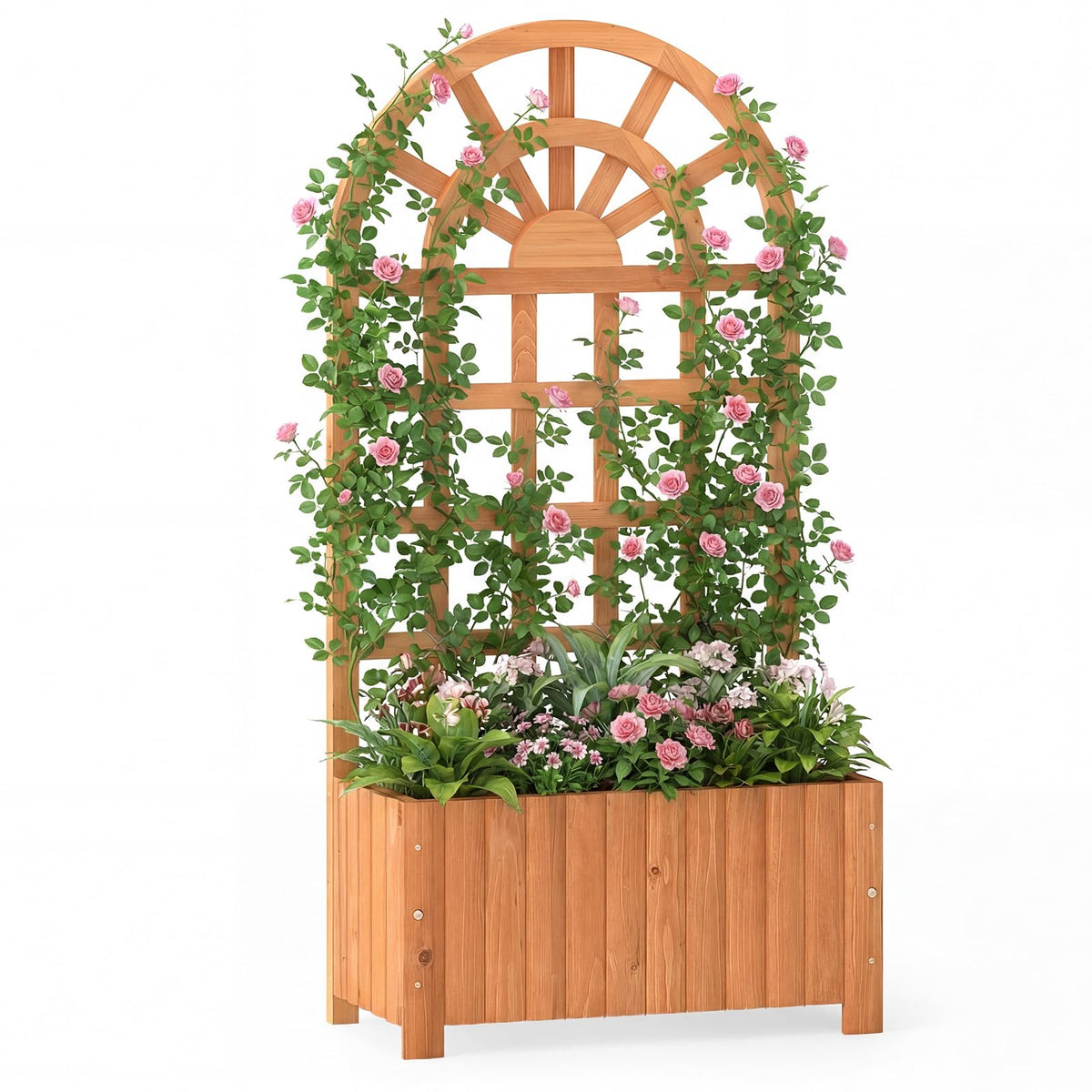 Wooden Raised Garden Bed with Trellis, 121/182 cm Outdoor Planter Box w/Privacy Screen