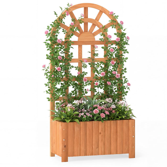 Wooden Raised Garden Bed with Trellis, 121/182 cm Outdoor Planter Box w/Privacy Screen
