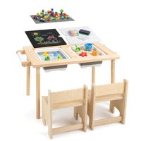 Kids Sensory Table and Chair Set with Adjustable Height 2 Bins for Water Sand Play