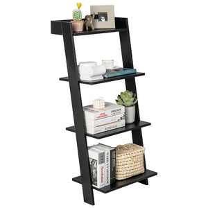 Giantex 4-Tier Ladder Shelf, Wall Leaning Wood Bookshelf with Anti-toppling Device