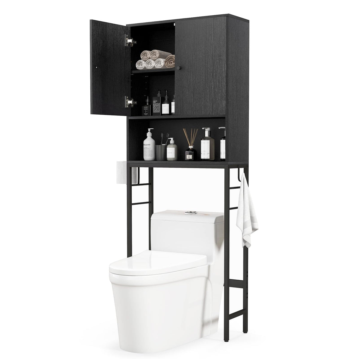 ver The Toilet Storage Cabinet, Free Standing Toilet Rack w/ 2 Doors