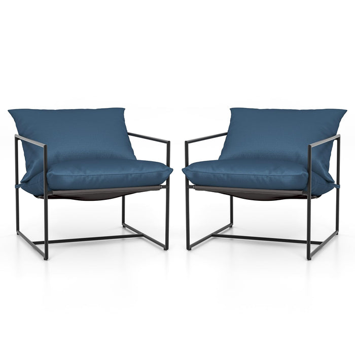 2 Pieces Sling Accent Chair, Indoor Outdoor Leisure Chair w/Seat & Back Cushions