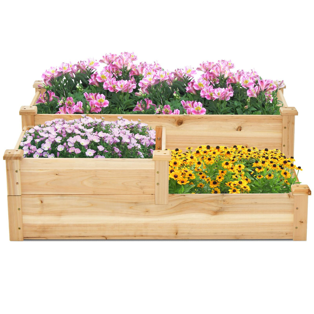 Outdoor Elevated Planter Box with Open-Ended Base for Garden