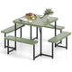 Outdoor Square Camping Dining Table & 4 Benches w/Umbrella Hole