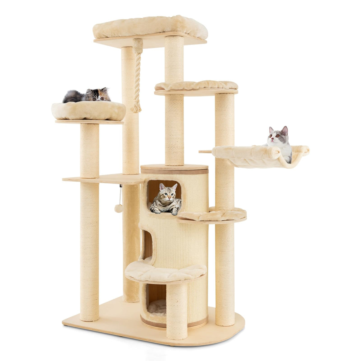 Multi Core Cat Tree Multi-Level Cat Tree, Solid Wood Cat Tower with 3-Story Cat Condo 2 Pe ...