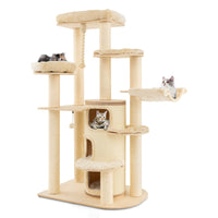 Multi-Level Cat Tree, Solid Wood Cat Tower with 3-Story Cat Condo 2 Perches