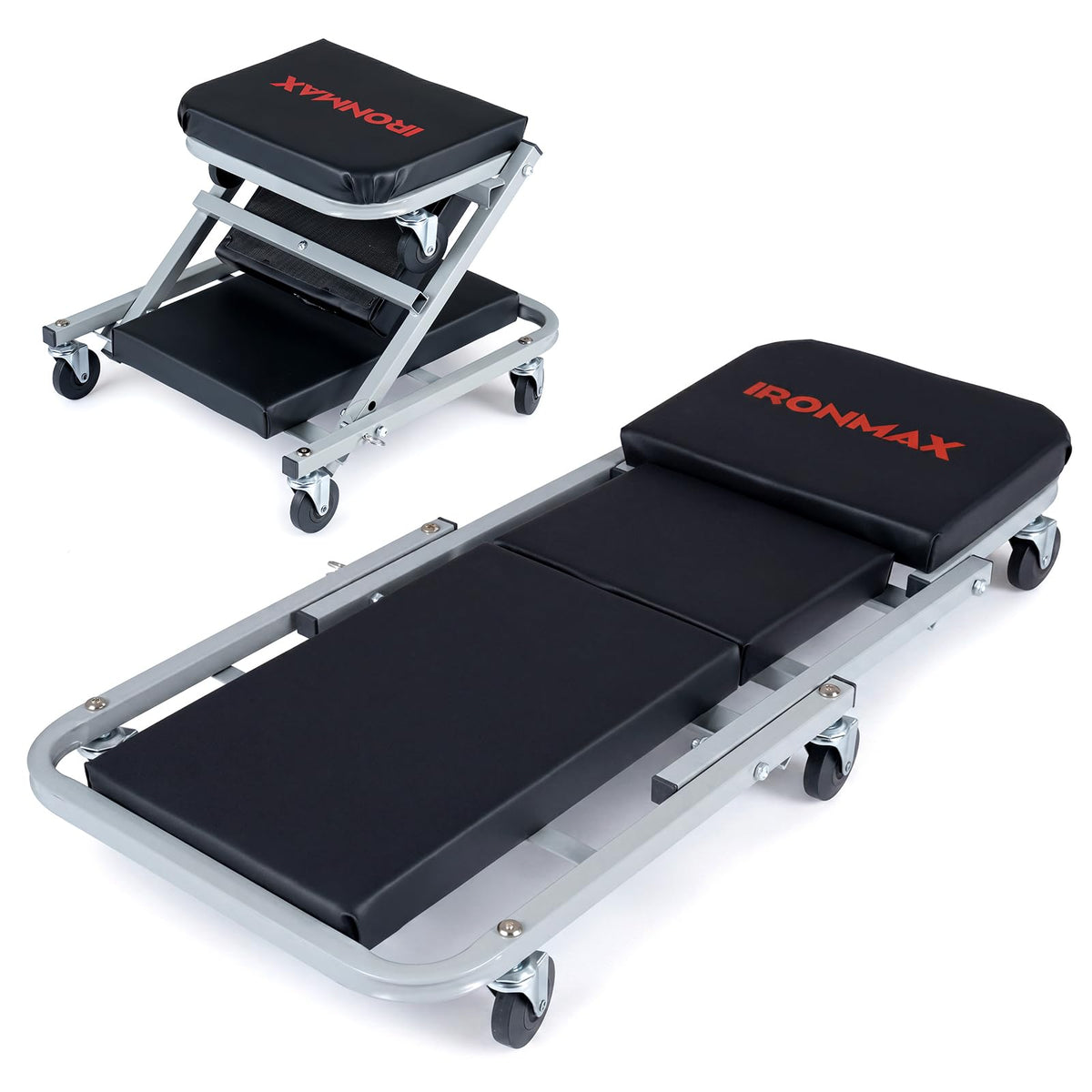 36"/40" 2-in-1 Mechanic Creeper & Z-Seat with 6 Swivel Casters