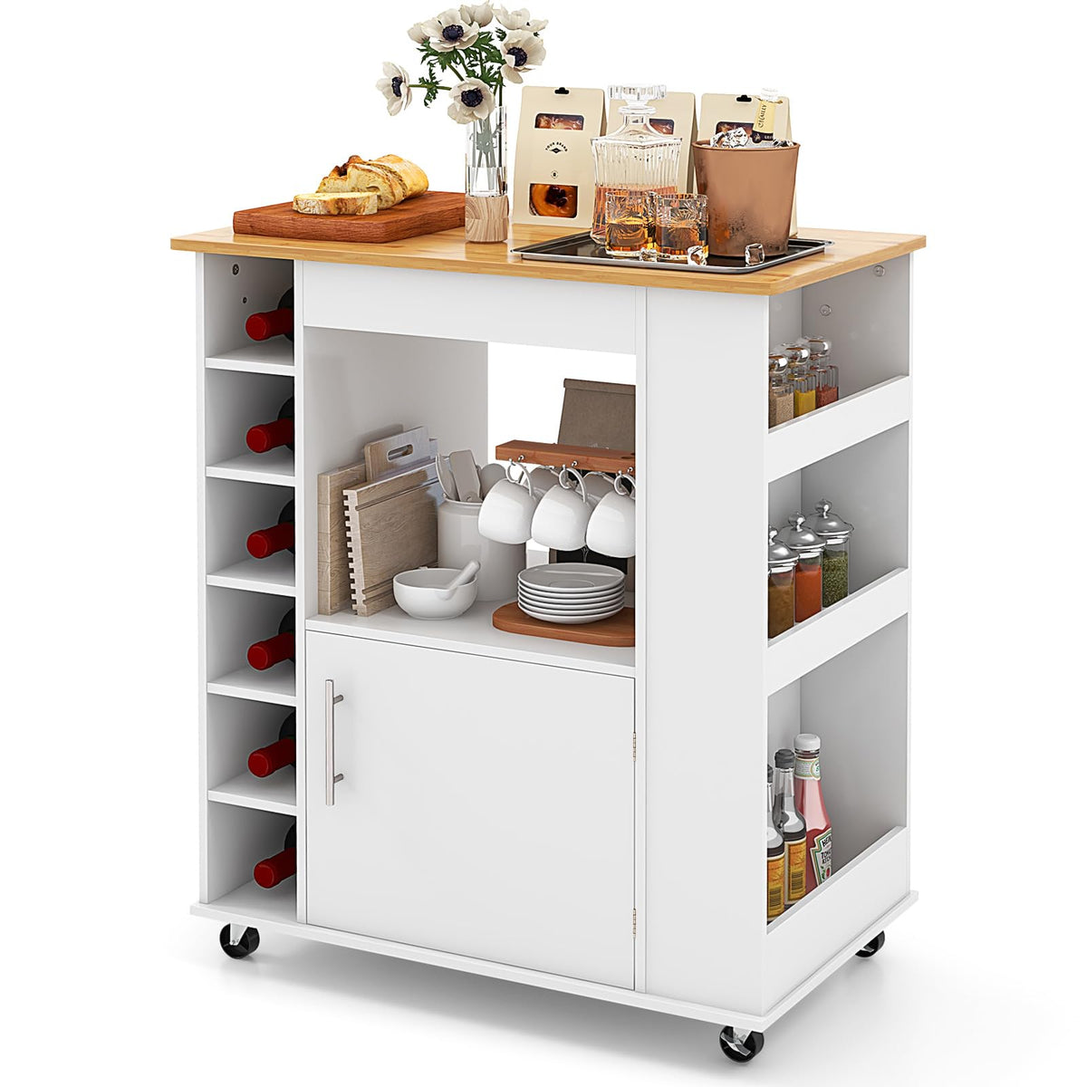 Giantex Kitchen Island with Storage Rolling Kitchen Cart with Towel Rack