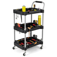 3 Tier Rolling Tool Cart, Rustproof Metal Utility Cart w/Handle