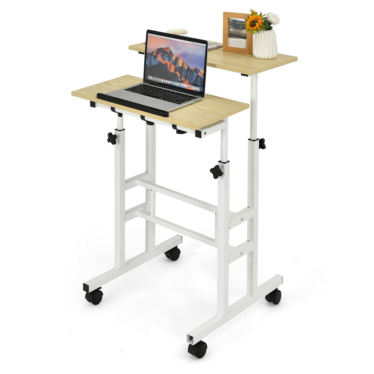 Giantex Mobile Standing Desk, Height Adjustable Sit Stand Desk, 2-Tier Home Office Computer Workstation