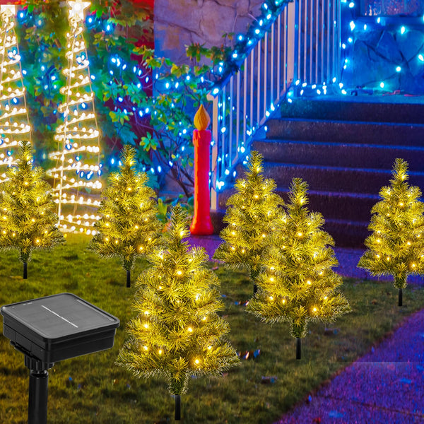 6-Pack Pre-Lit Artificial Christmas Tree 45CM Solar Powered Mini Xmas Trees
