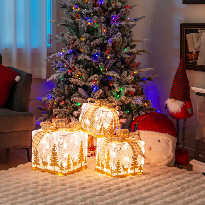 3 Pack Pre-Lit Christmas Gift Box with 100 Light Bulbs