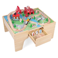 63-Piece Kids Wooden Train Table with Storage Drawer for Game Room