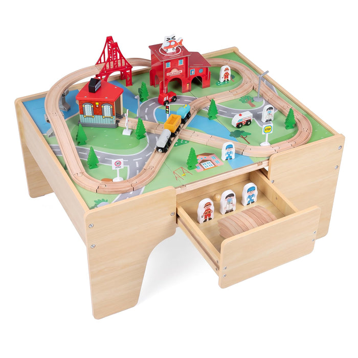 63-Piece Kids Wooden Train Table with Storage Drawer for Game Room
