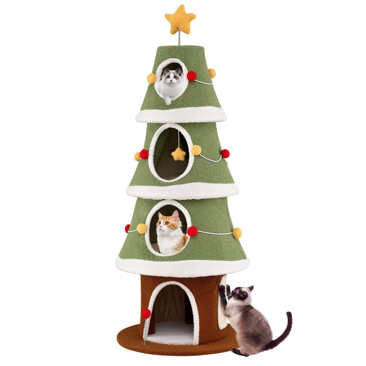 Large Christmas Cat Tree for Indoor Cats, 154 cm Cute Cat Tower with 4 Condos