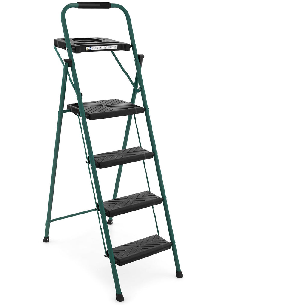 Folding Step Ladder, 4-Step Ladder w/Tool Tray, Non-Slip Footpads & Pe ...