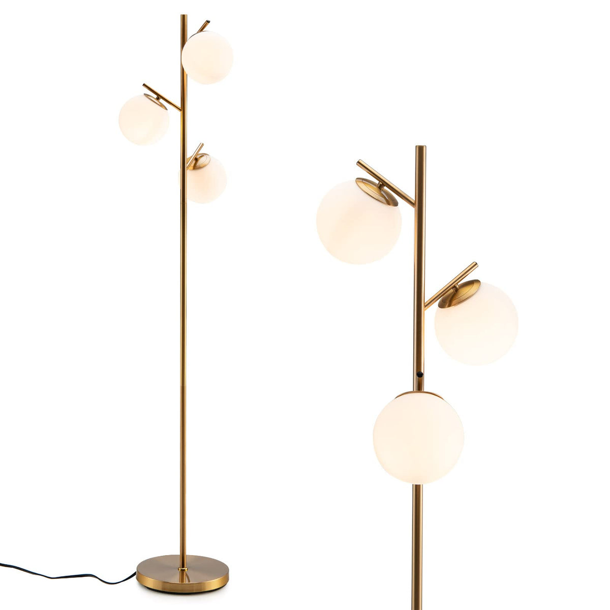 3-Globe Floor Lamp with Foot Switch and Steel Pole for Living Room